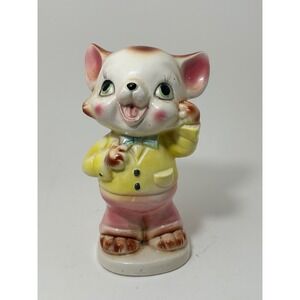 Vintage Enterprise Exclusive Ceramic Mouse Coin Bank Yellow Pink EC23448 Retro